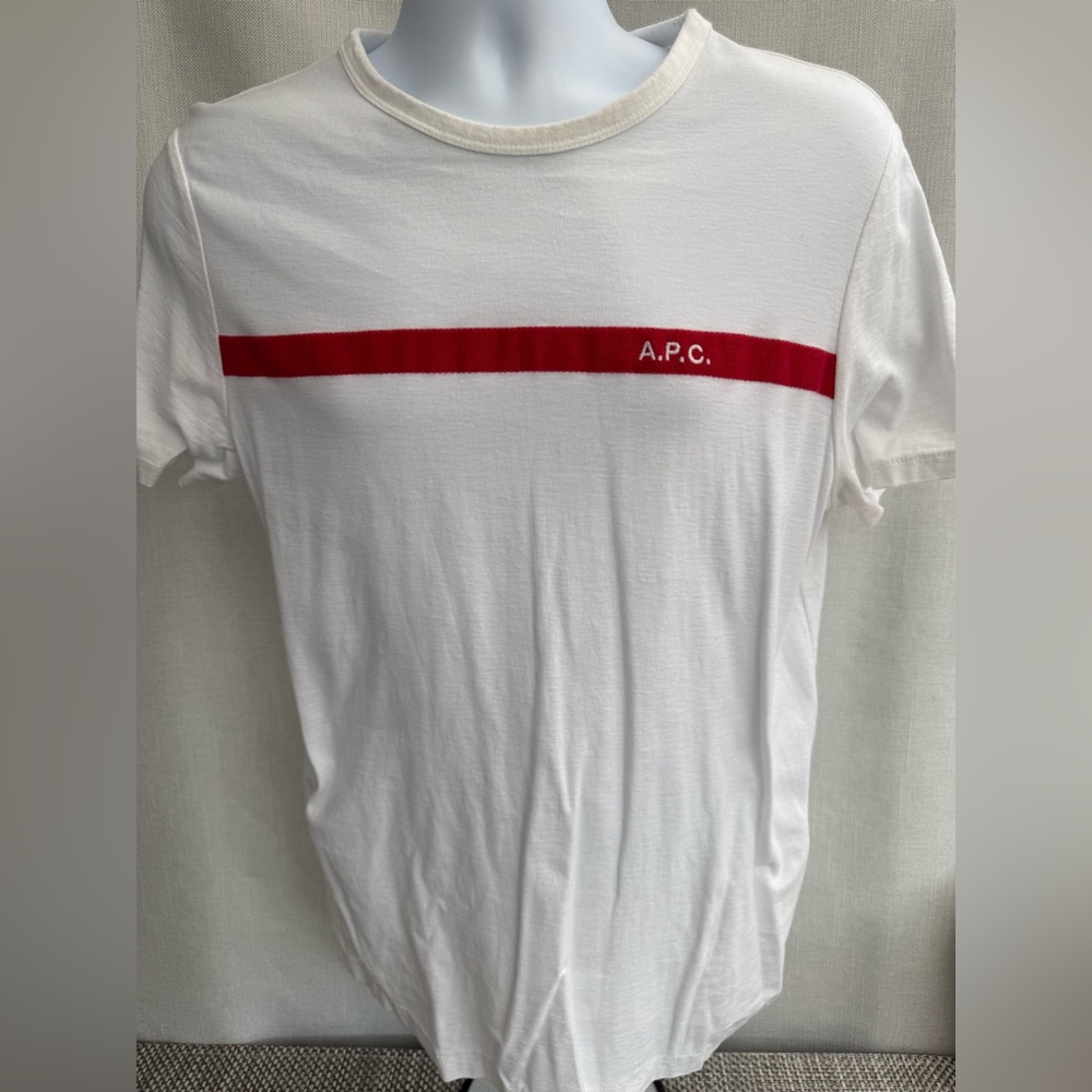 A.P.C. White Short-Sleeve Tee with Red Chest Stripe